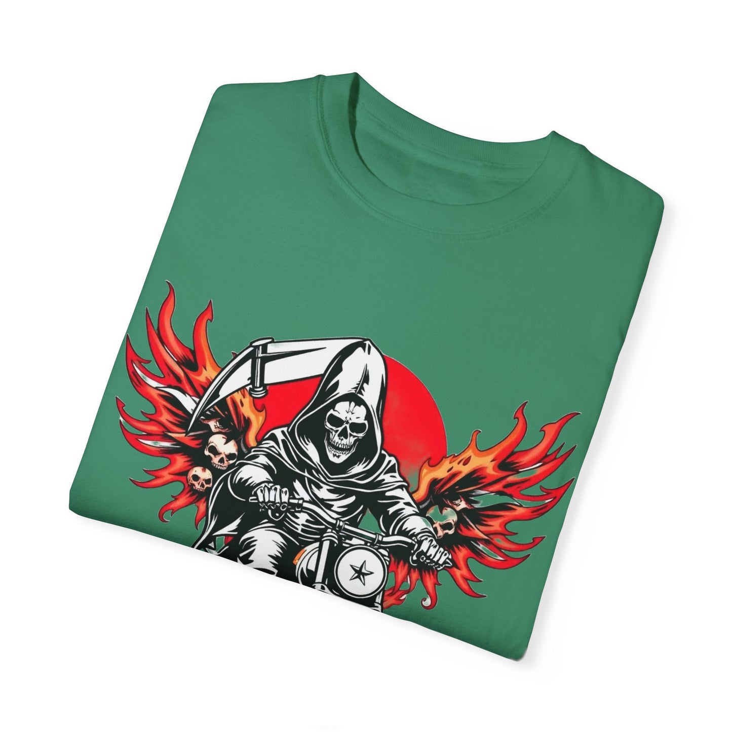 Unisex Motorcycle Grim Reaper T-Shirt - Bold Graphic Tee for Bikers and Rebels