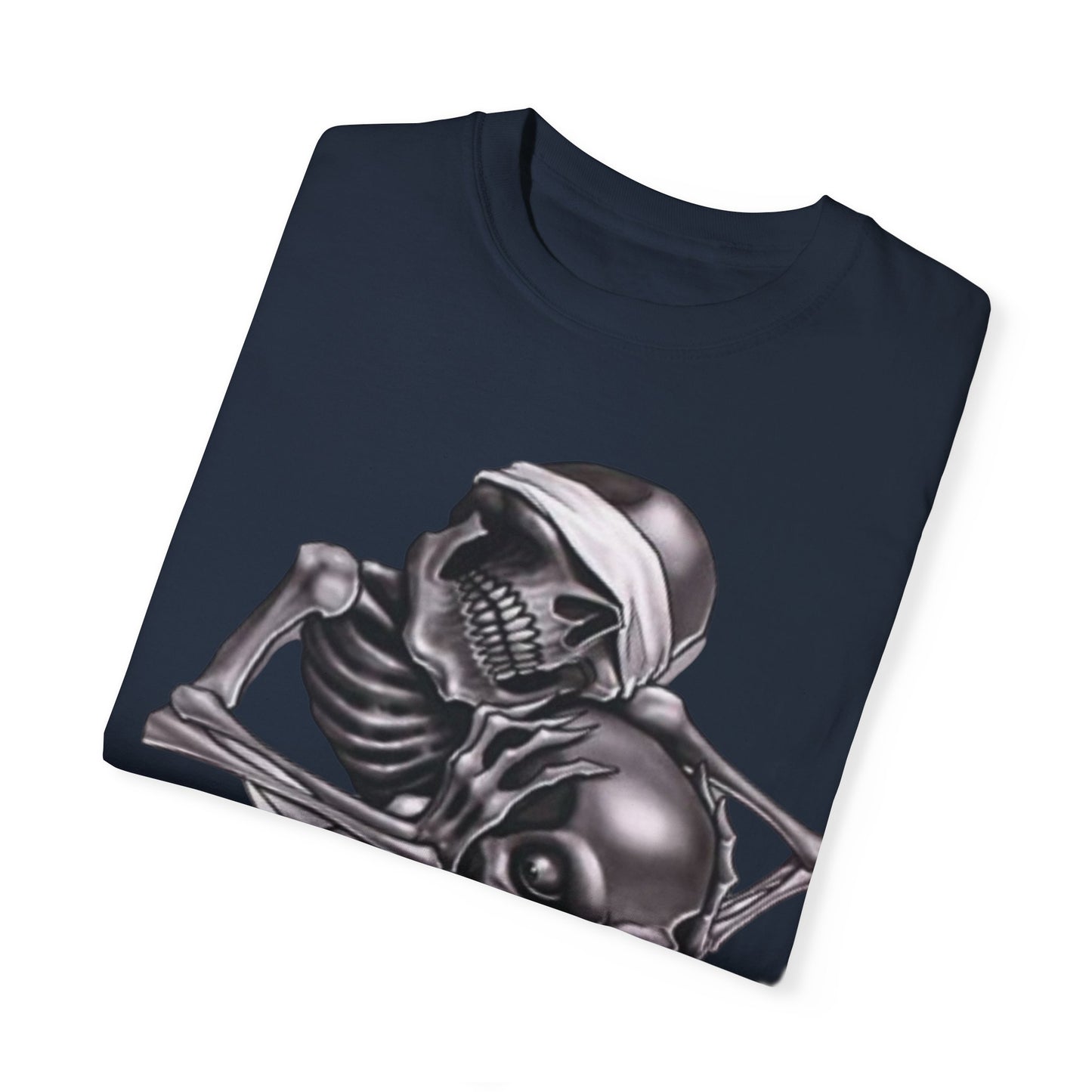 Unisex Garment-Dyed T-Shirt with Skull Design -hear no evil speak no evil see no evil- Edgy Streetwear for Halloween and Everyday