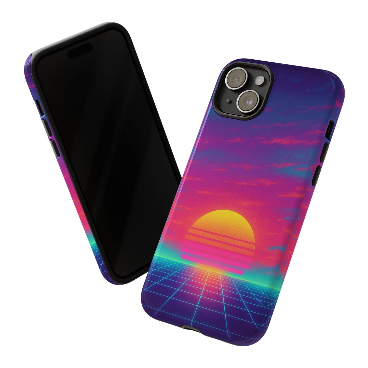 Retro Sunset Tough Phone Case - Vibrant 80s Aesthetic
