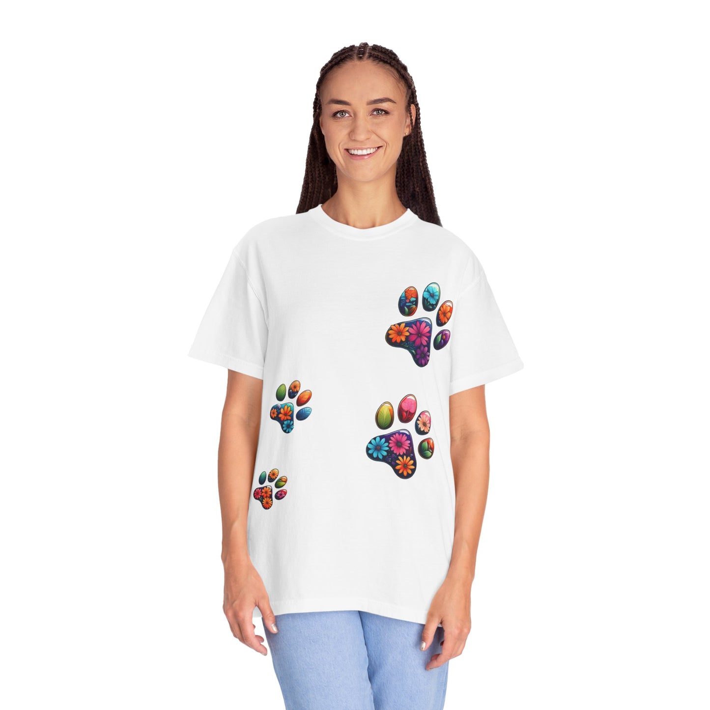 Floral Paw Print T-Shirt for Pet Lovers