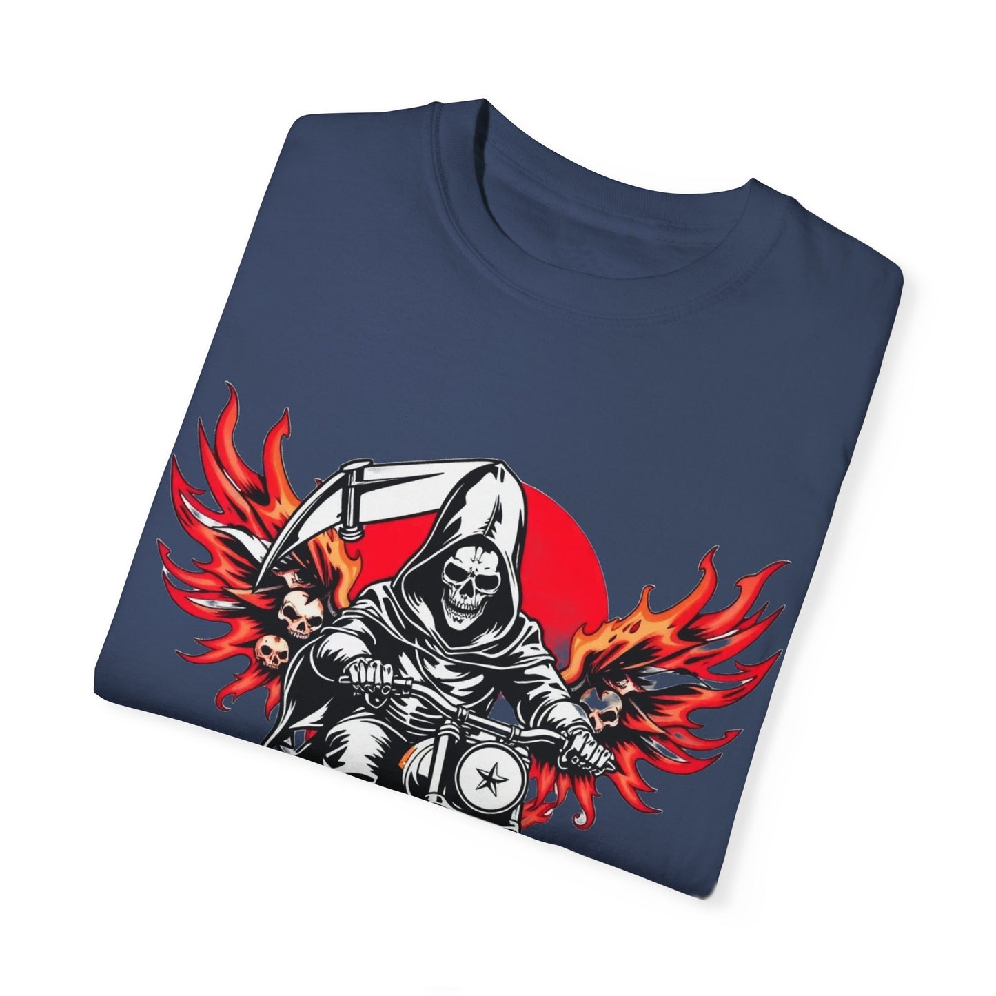 Unisex Motorcycle Grim Reaper T-Shirt - Bold Graphic Tee for Bikers and Rebels