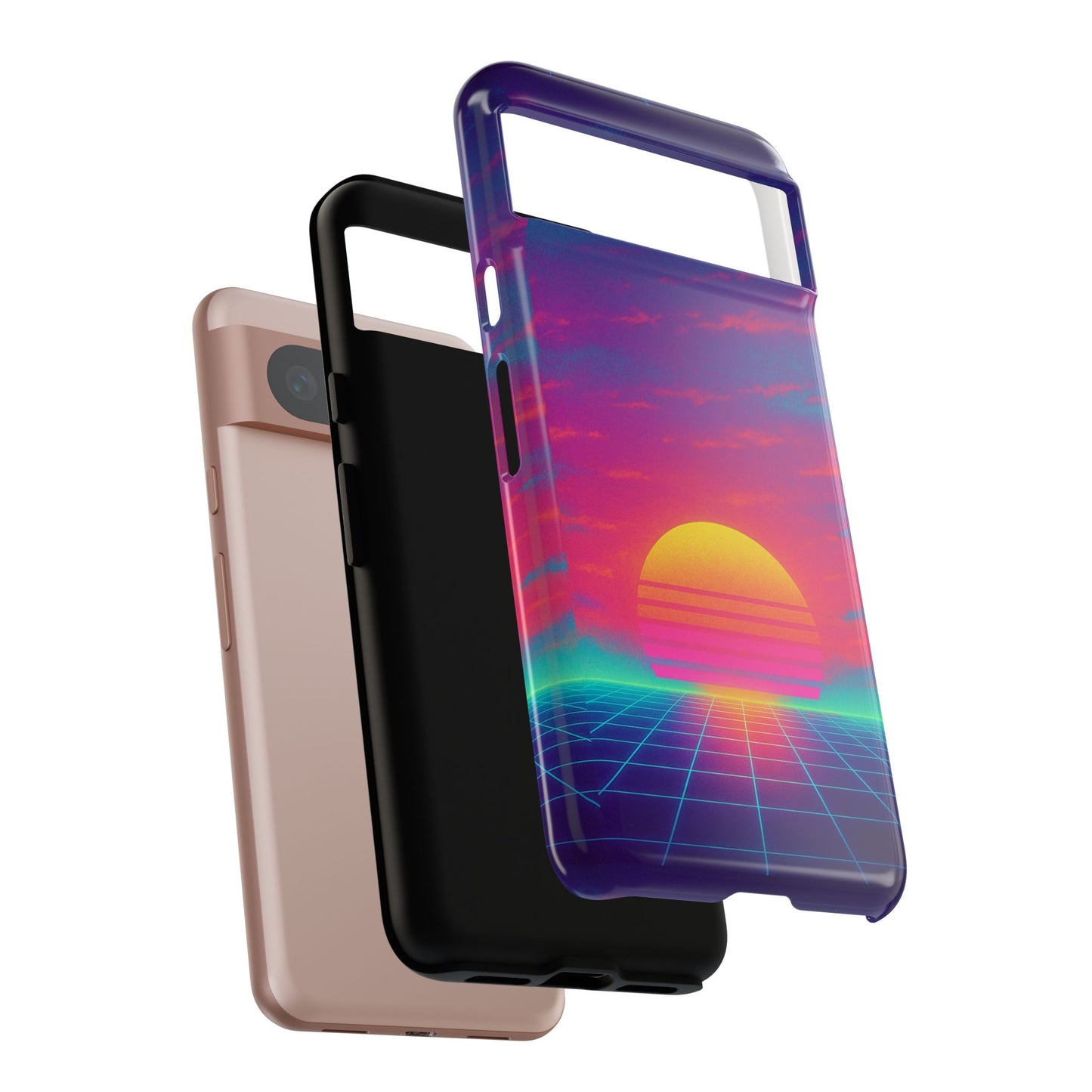 Retro Sunset Tough Phone Case - Vibrant 80s Aesthetic