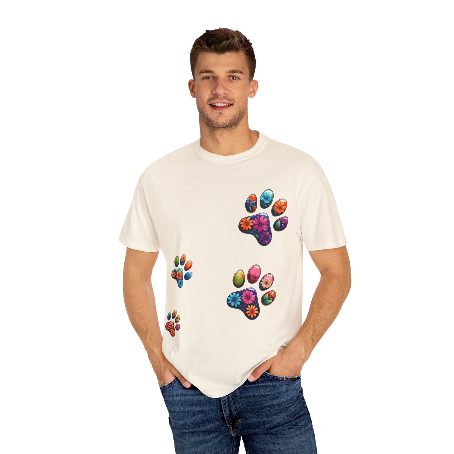 Floral Paw Print T-Shirt for Pet Lovers