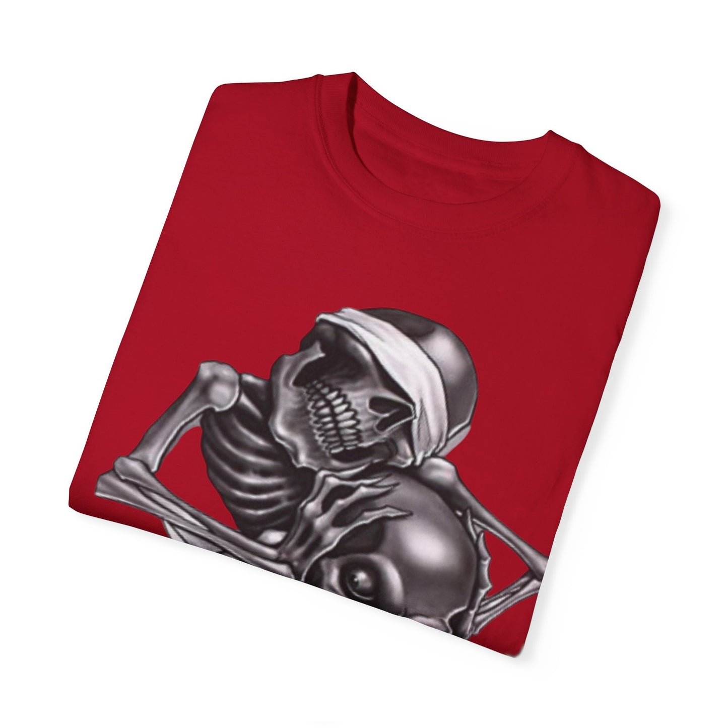 Unisex Garment-Dyed T-Shirt with Skull Design -hear no evil speak no evil see no evil- Edgy Streetwear for Halloween and Everyday