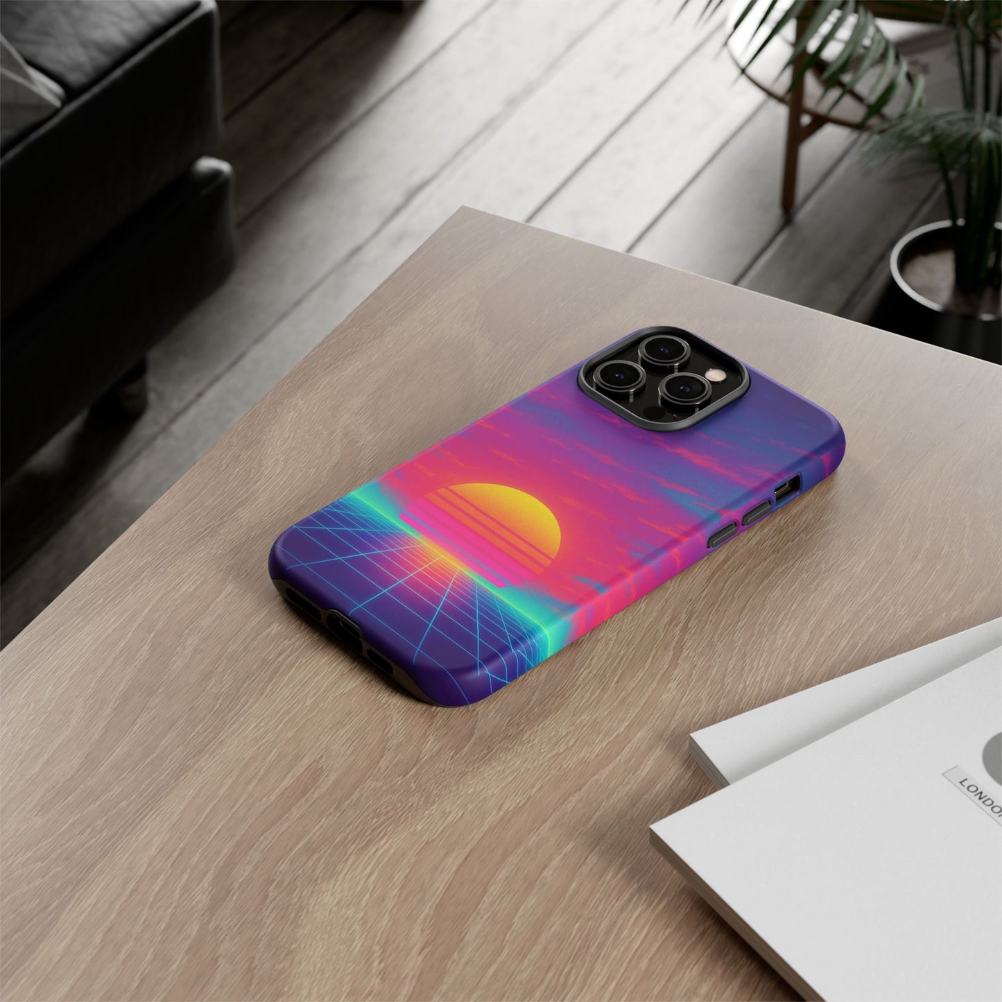 Retro Sunset Tough Phone Case - Vibrant 80s Aesthetic