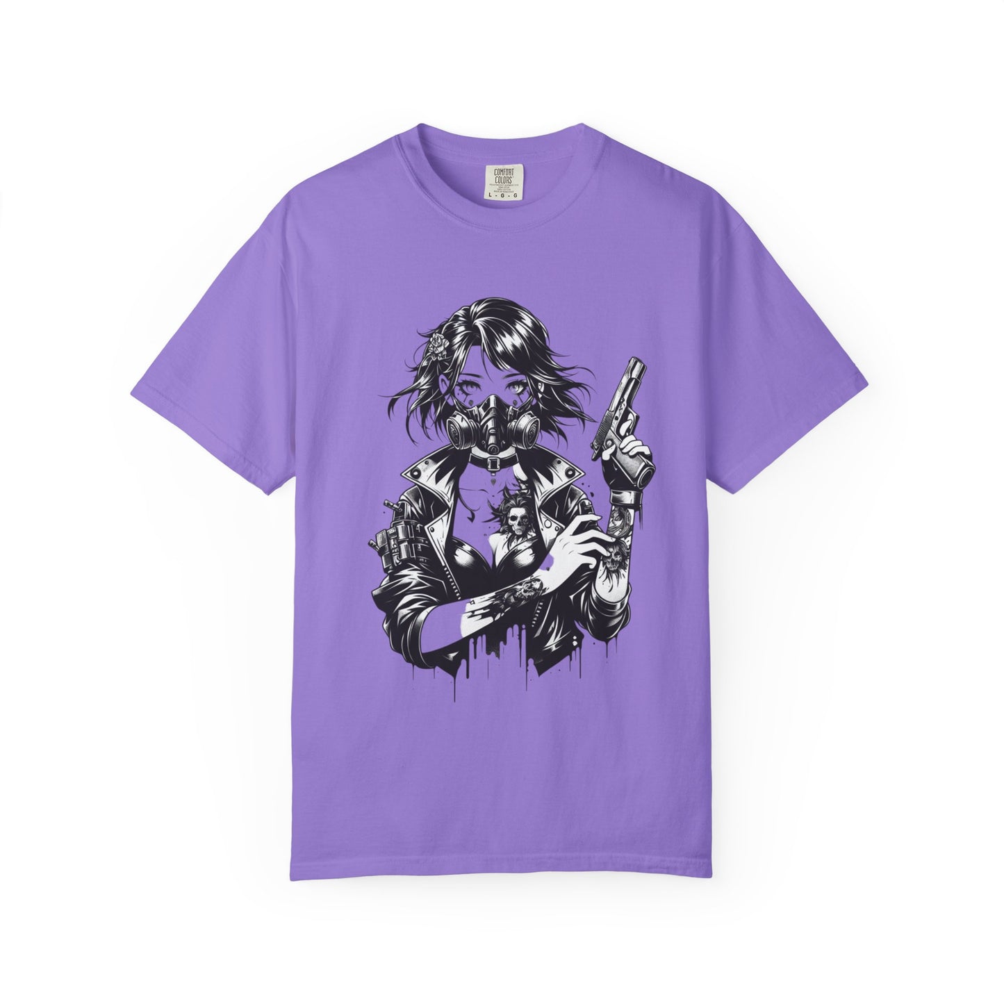 Edgy Graphic T-Shirt - Rebel Woman with Gun Design