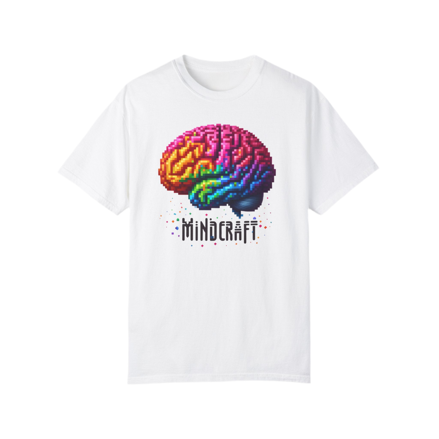 Mindcraft Brain Unisex Garment-Dyed T-Shirt | Colorful Pixel Art Tee