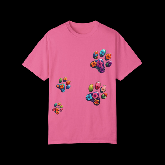 Floral Paw Print T-Shirt for Pet Lovers