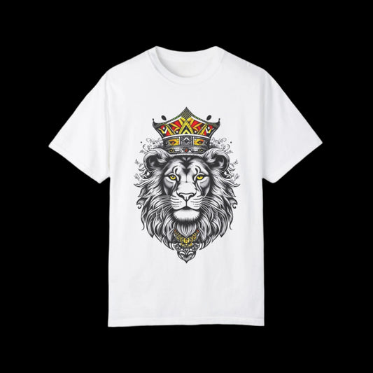 Crowned Lion Unisex Garment-Dyed T-Shirt - Bold and Artistic Design for Animal Lovers