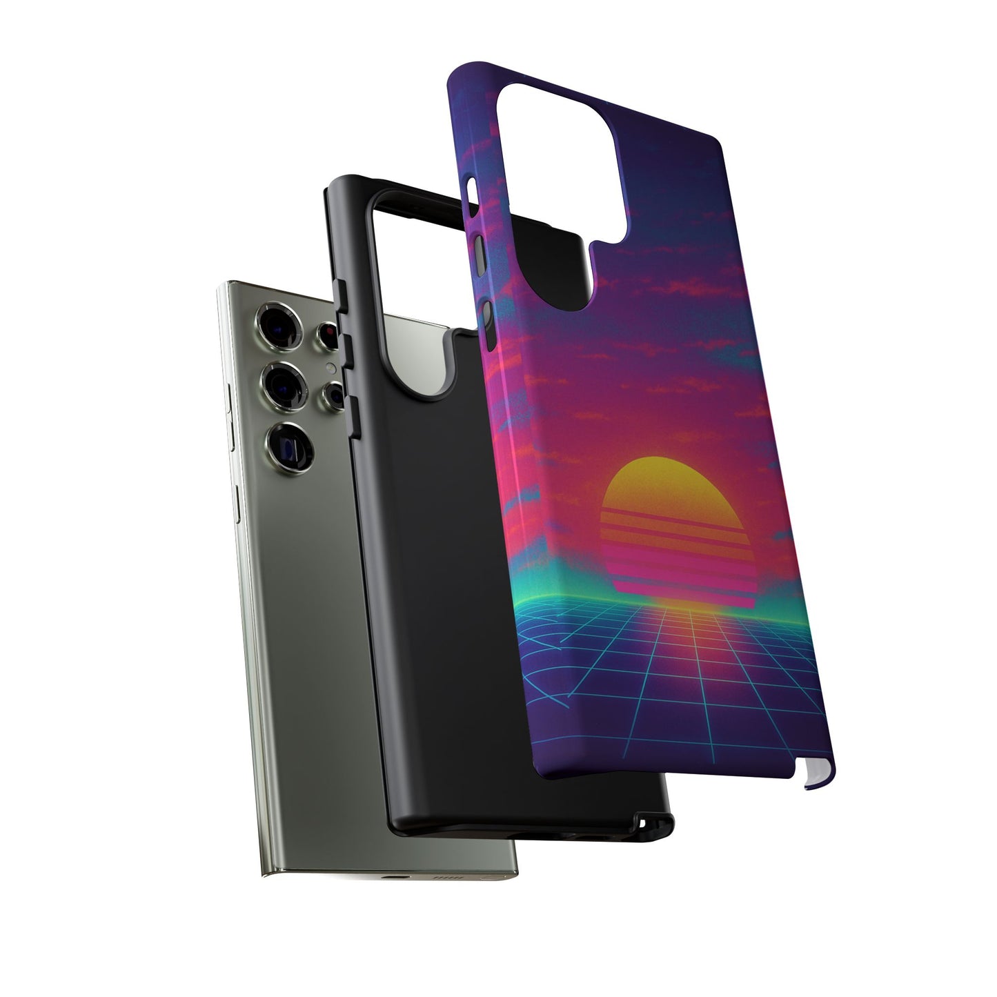 Retro Sunset Tough Phone Case - Vibrant 80s Aesthetic
