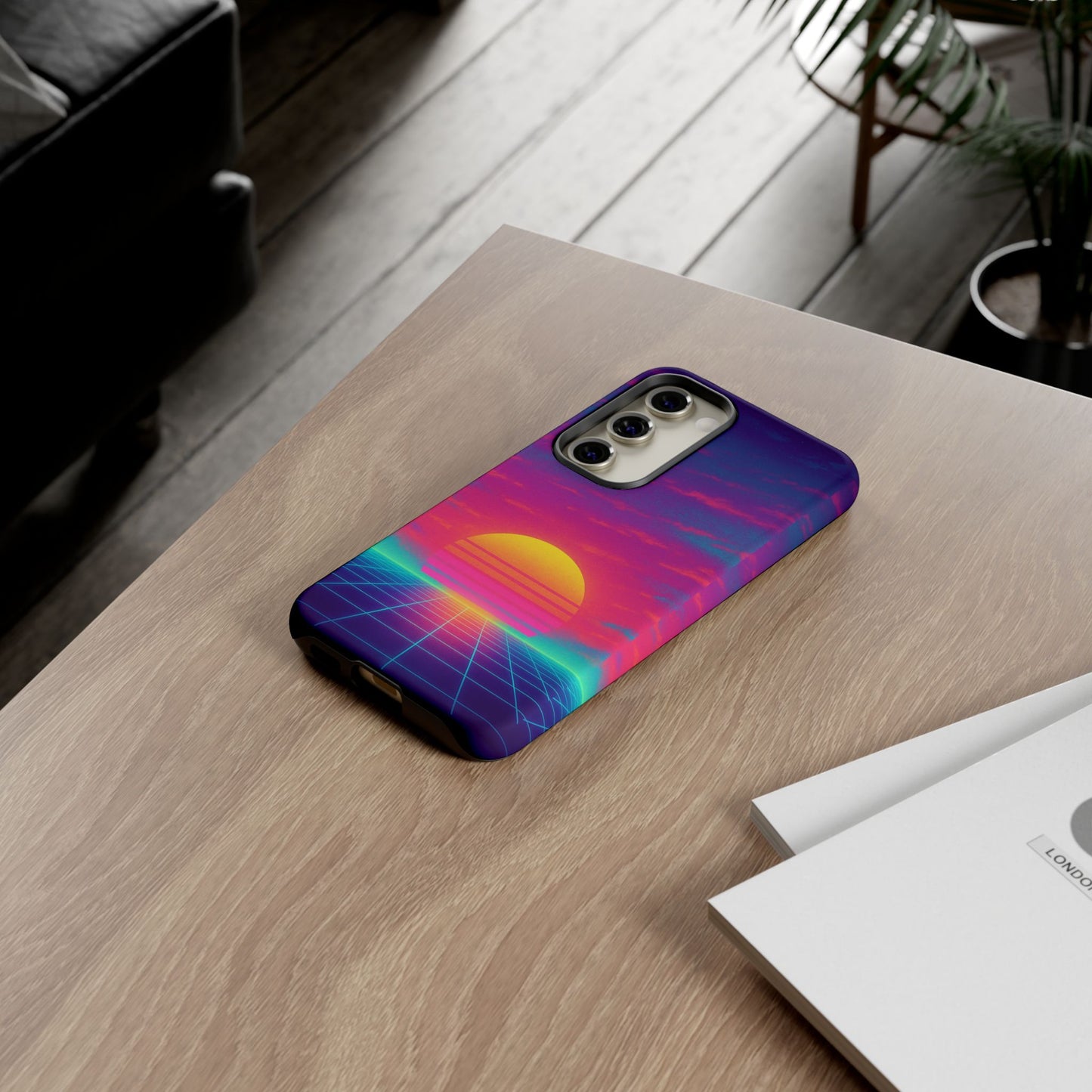 Retro Sunset Tough Phone Case - Vibrant 80s Aesthetic