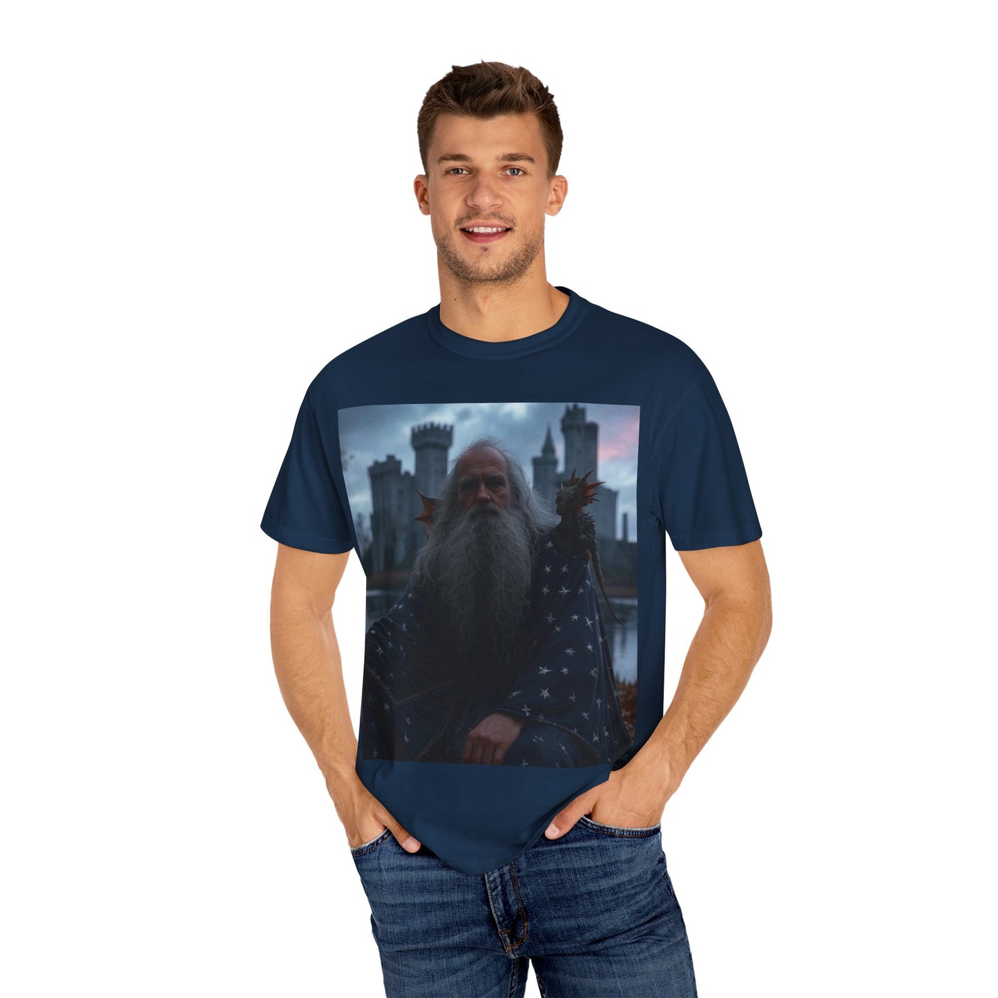 Mystical Wizard Graphic T-Shirt | Unisex Garment-Dyed Tee for Fantasy Lovers
