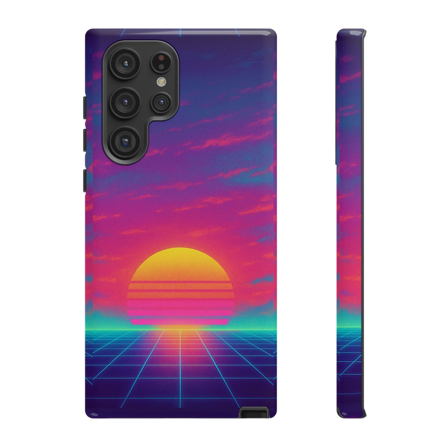 Retro Sunset Tough Phone Case - Vibrant 80s Aesthetic