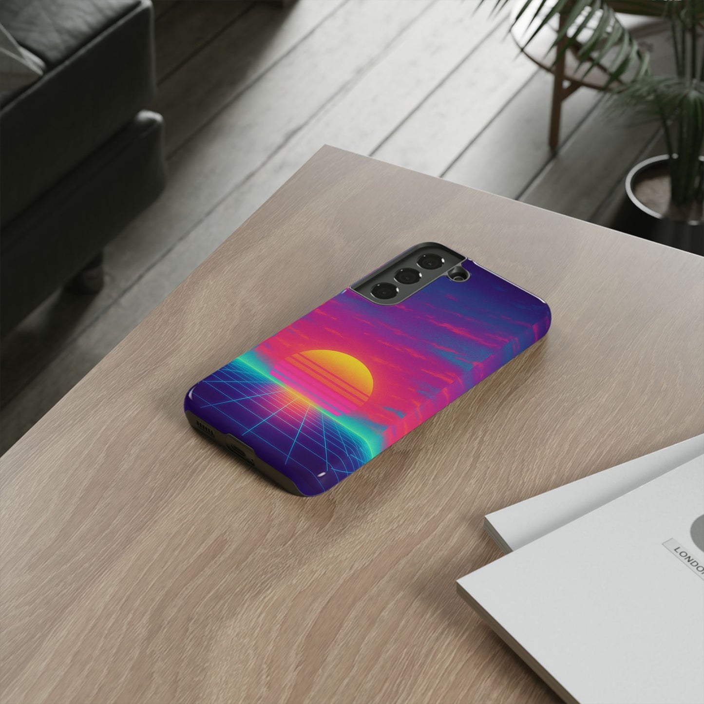 Retro Sunset Tough Phone Case - Vibrant 80s Aesthetic