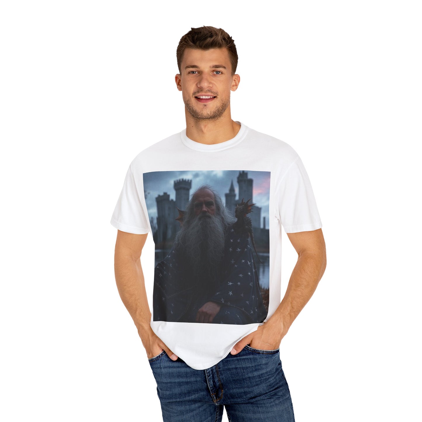 Mystical Wizard Graphic T-Shirt | Unisex Garment-Dyed Tee for Fantasy Lovers