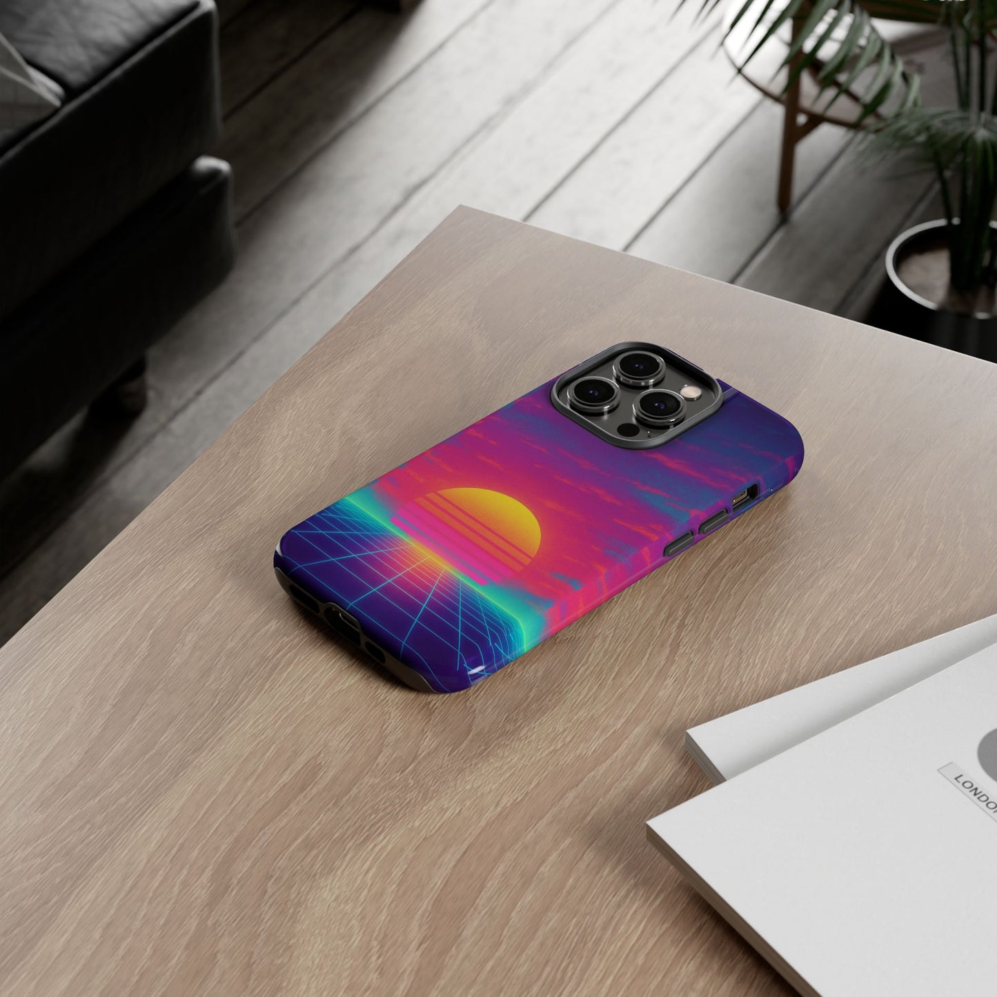 Retro Sunset Tough Phone Case - Vibrant 80s Aesthetic