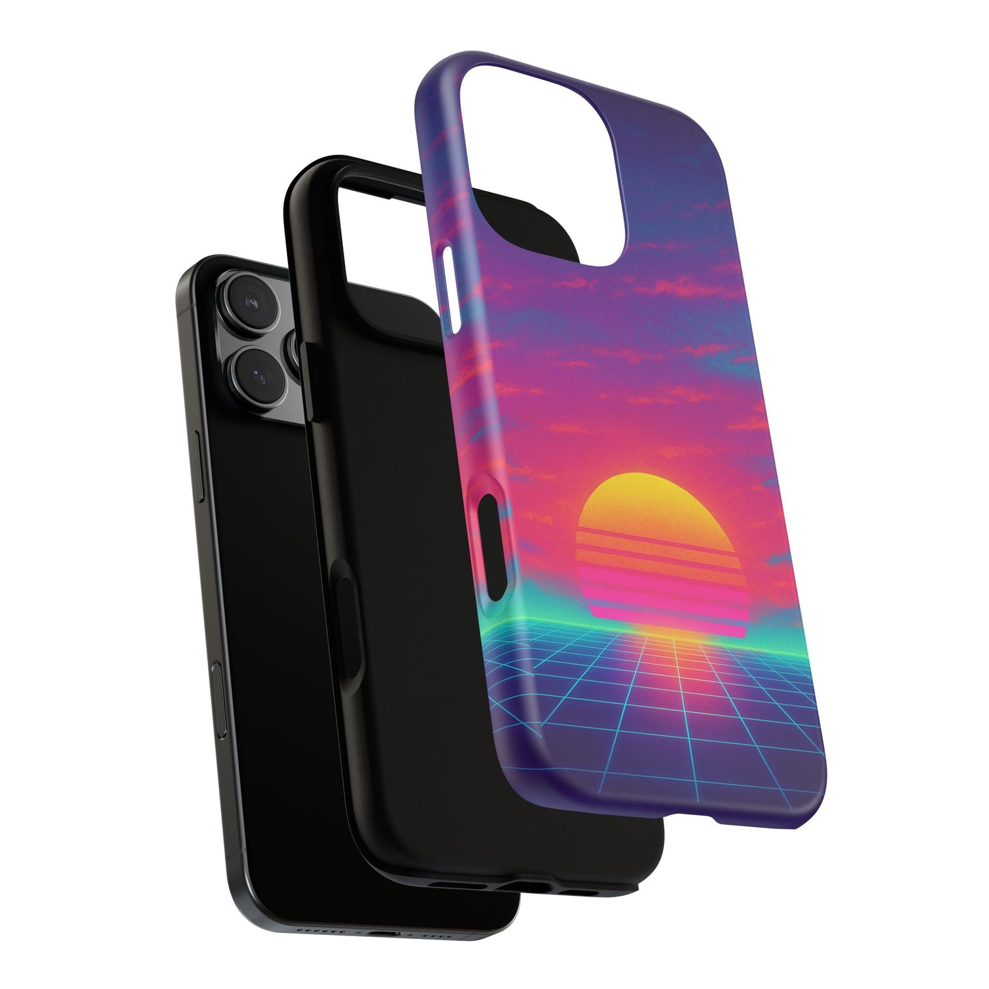 Retro Sunset Tough Phone Case - Vibrant 80s Aesthetic