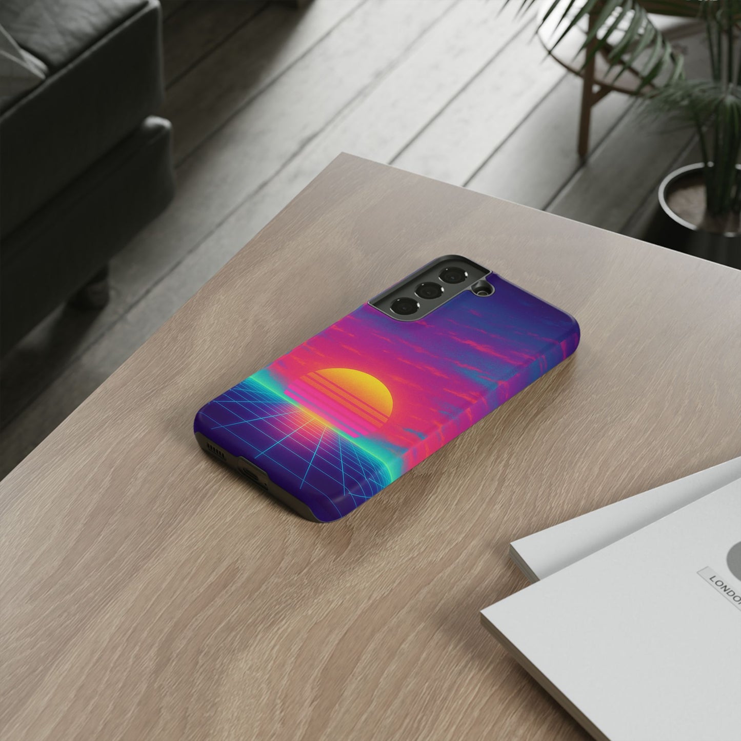 Retro Sunset Tough Phone Case - Vibrant 80s Aesthetic