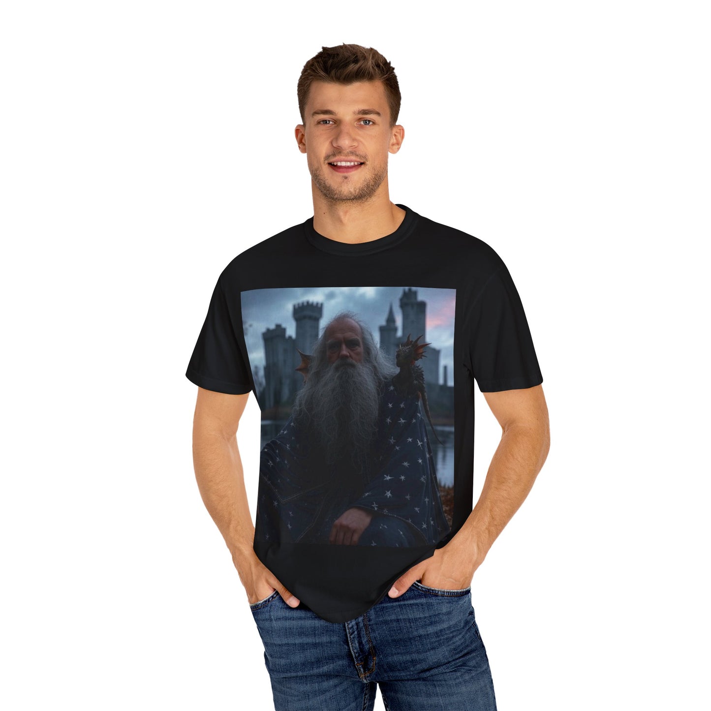Mystical Wizard Graphic T-Shirt | Unisex Garment-Dyed Tee for Fantasy Lovers