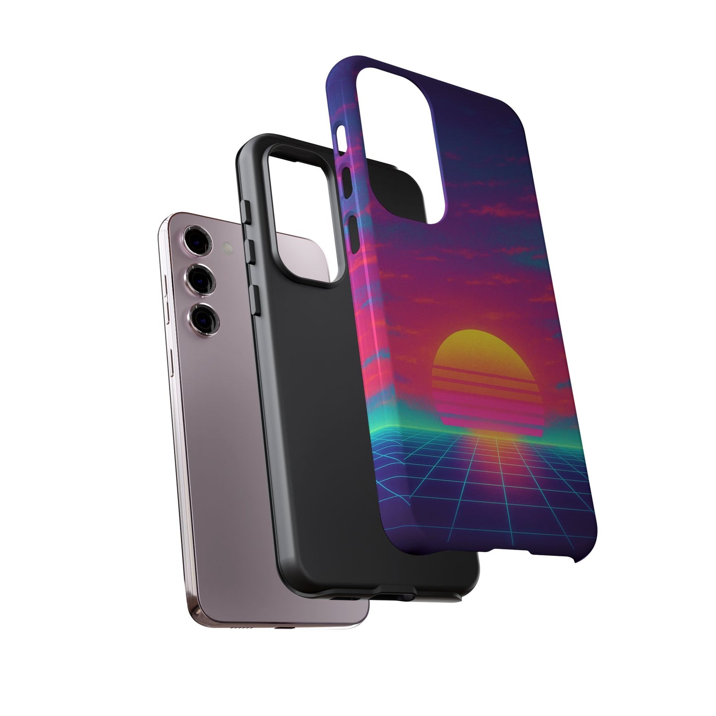 Retro Sunset Tough Phone Case - Vibrant 80s Aesthetic