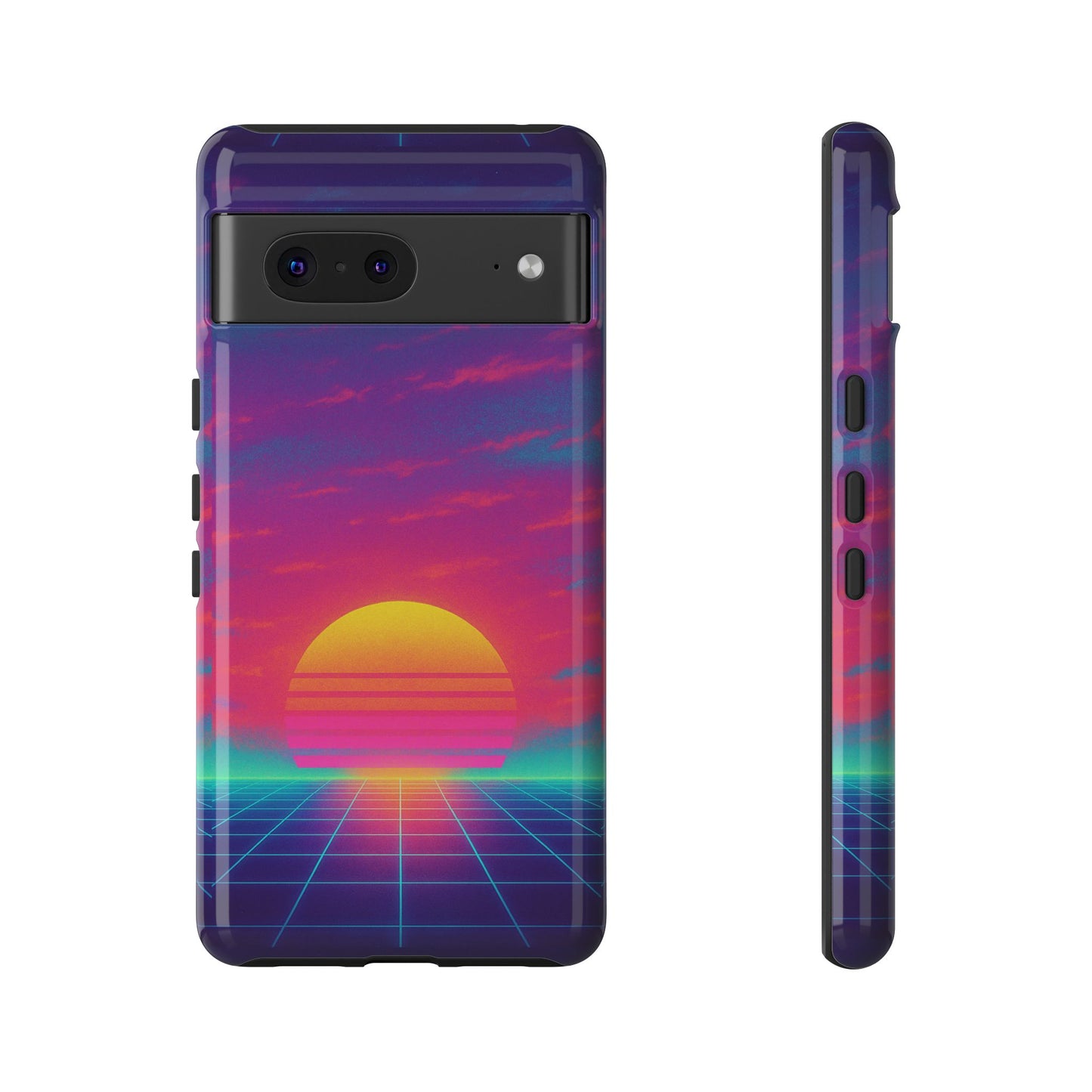 Retro Sunset Tough Phone Case - Vibrant 80s Aesthetic