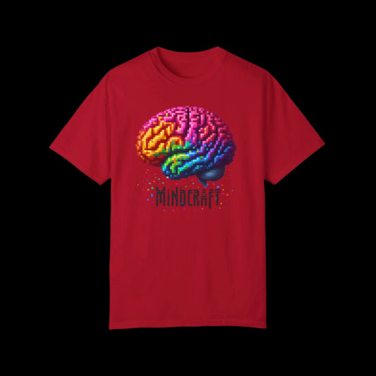Mindcraft Brain Unisex Garment-Dyed T-Shirt | Colorful Pixel Art Tee
