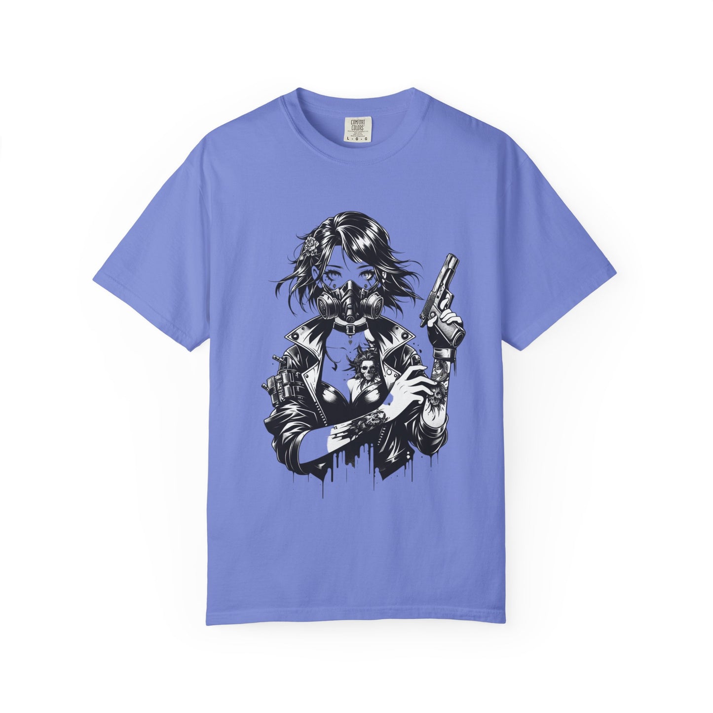 Edgy Graphic T-Shirt - Rebel Woman with Gun Design