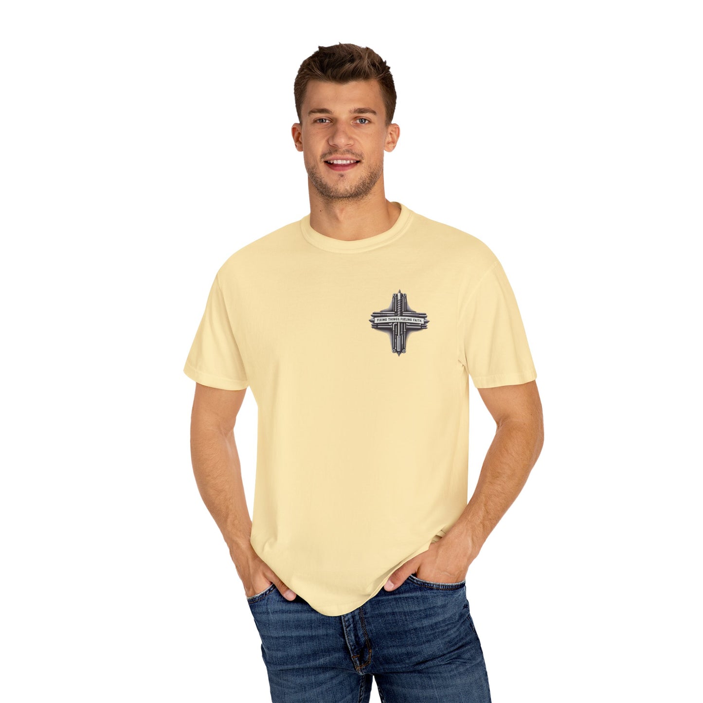 Faith-Inspired Unisex T-Shirt | Fixing Things Fueling Faith | Inspirational Gift for Believers | Casual Wear, Church Events, Everyday Style