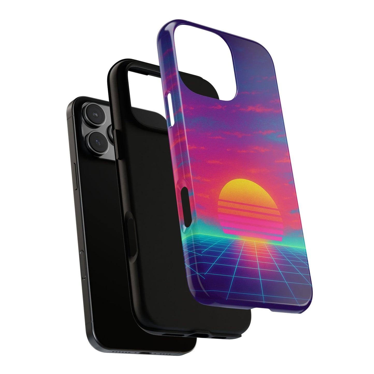 Retro Sunset Tough Phone Case - Vibrant 80s Aesthetic