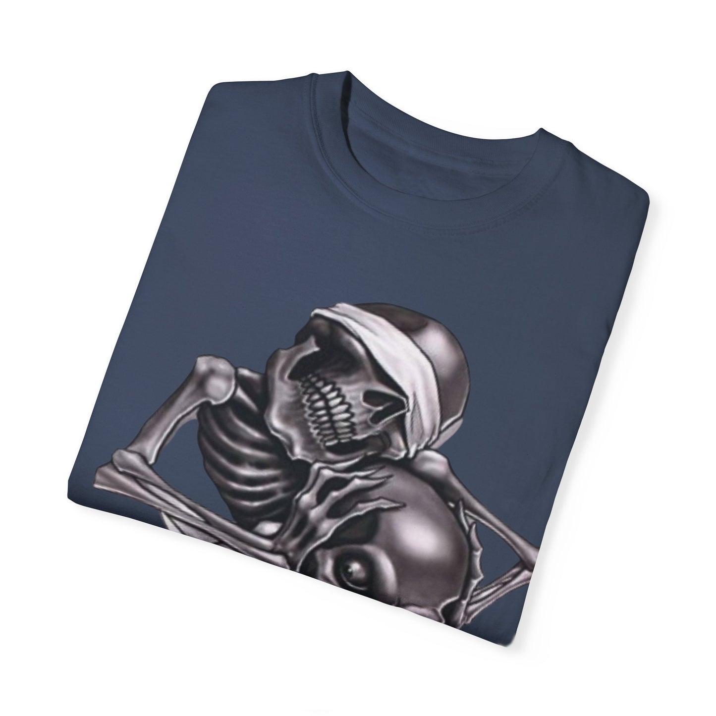 Unisex Garment-Dyed T-Shirt with Skull Design -hear no evil speak no evil see no evil- Edgy Streetwear for Halloween and Everyday