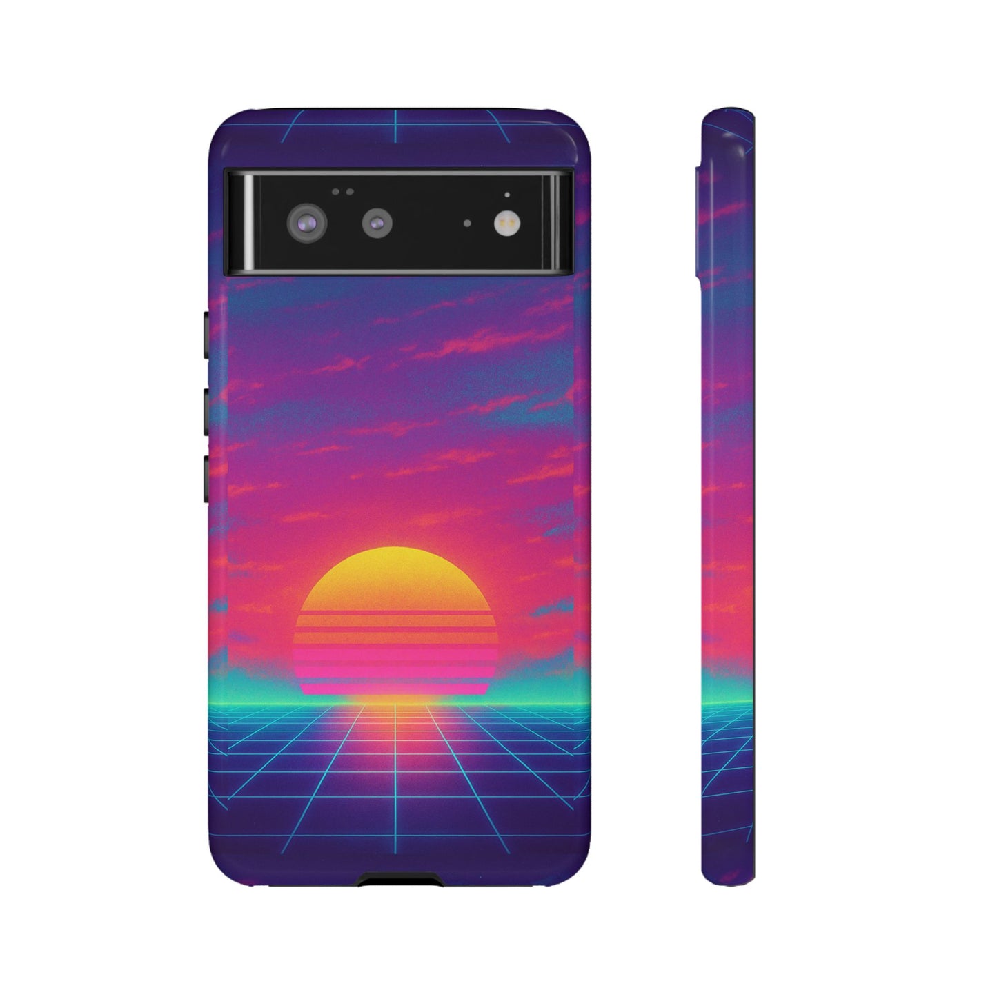 Retro Sunset Tough Phone Case - Vibrant 80s Aesthetic