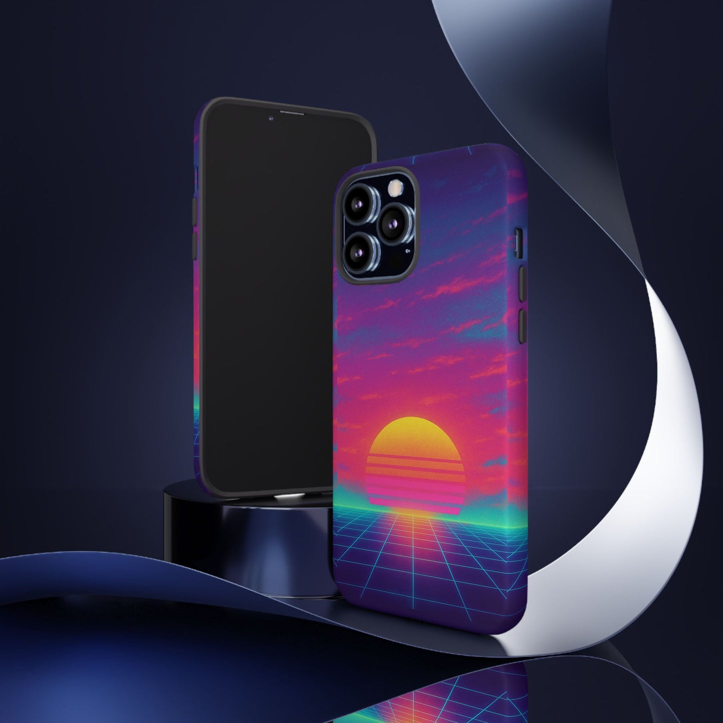 Retro Sunset Tough Phone Case - Vibrant 80s Aesthetic