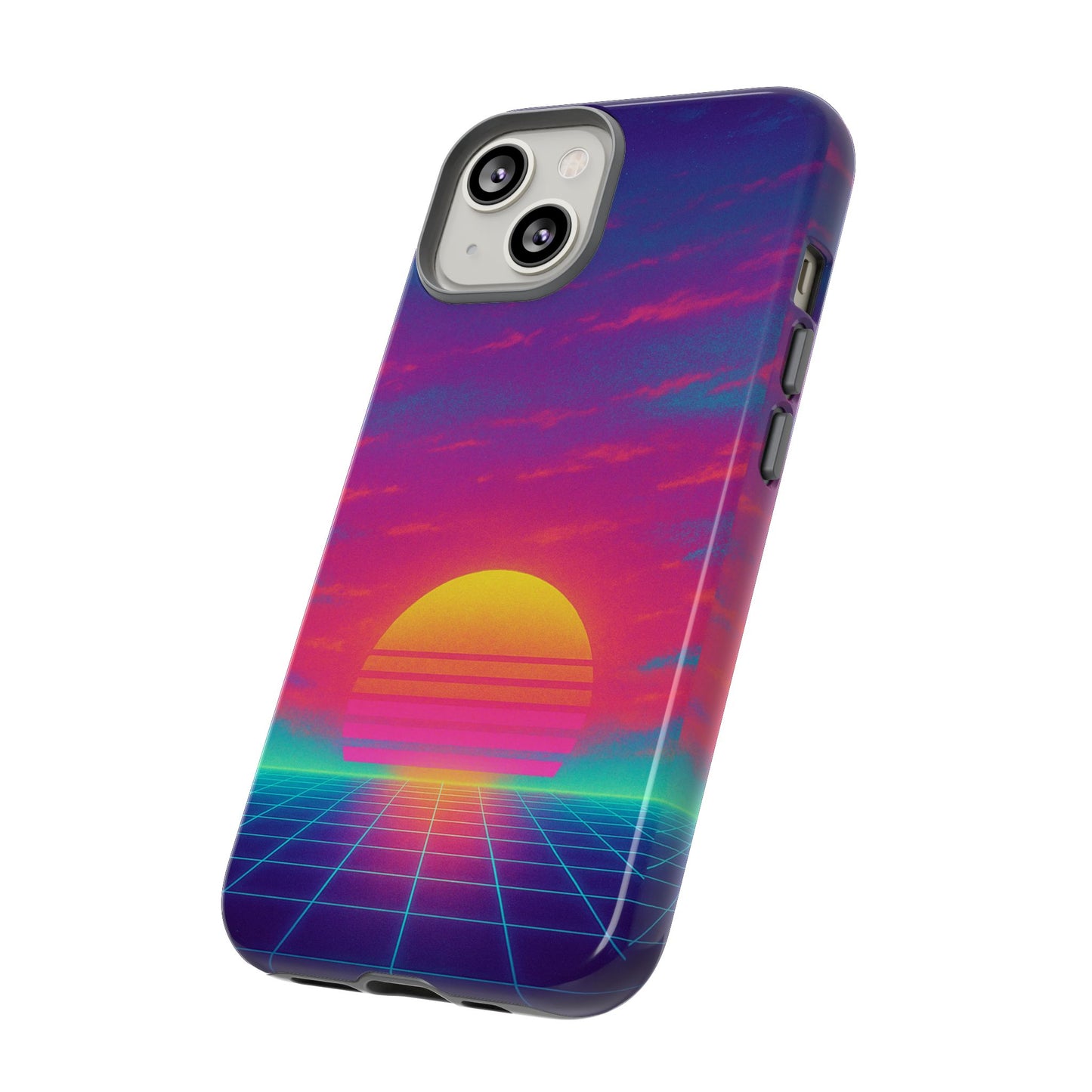 Retro Sunset Tough Phone Case - Vibrant 80s Aesthetic