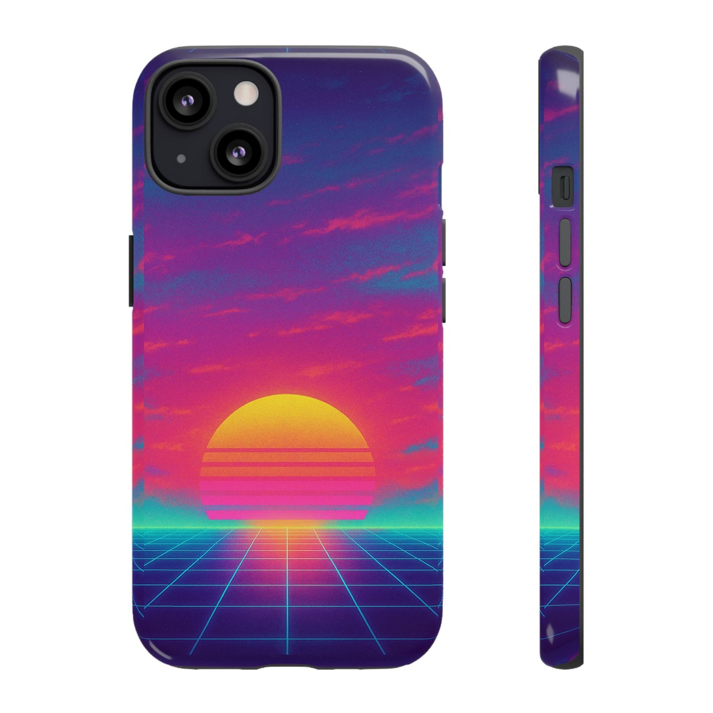 Retro Sunset Tough Phone Case - Vibrant 80s Aesthetic