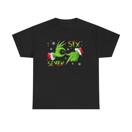 Grinch Hand Holiday Tee — "Six Seven" Christmas Graphic T-Shirt
