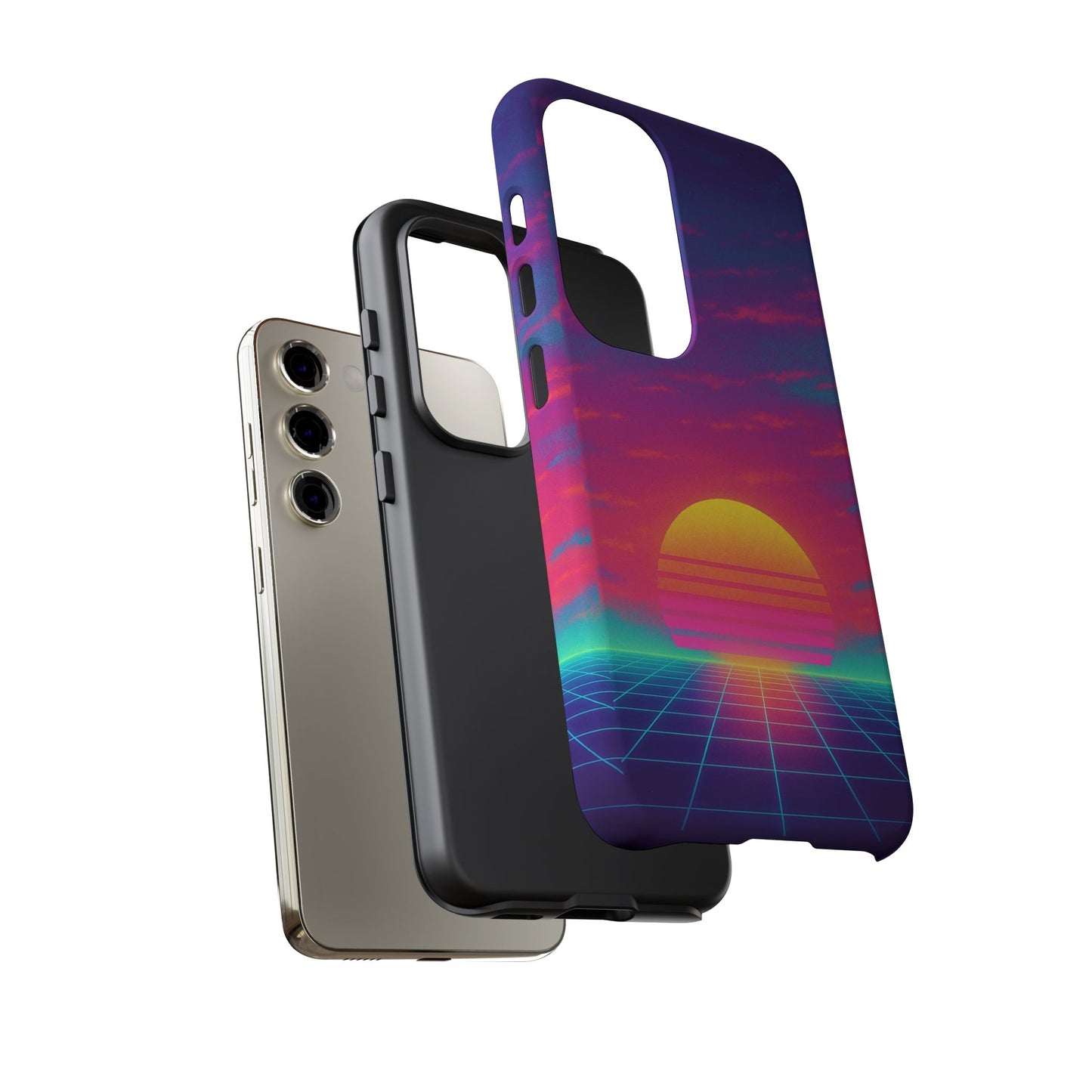Retro Sunset Tough Phone Case - Vibrant 80s Aesthetic