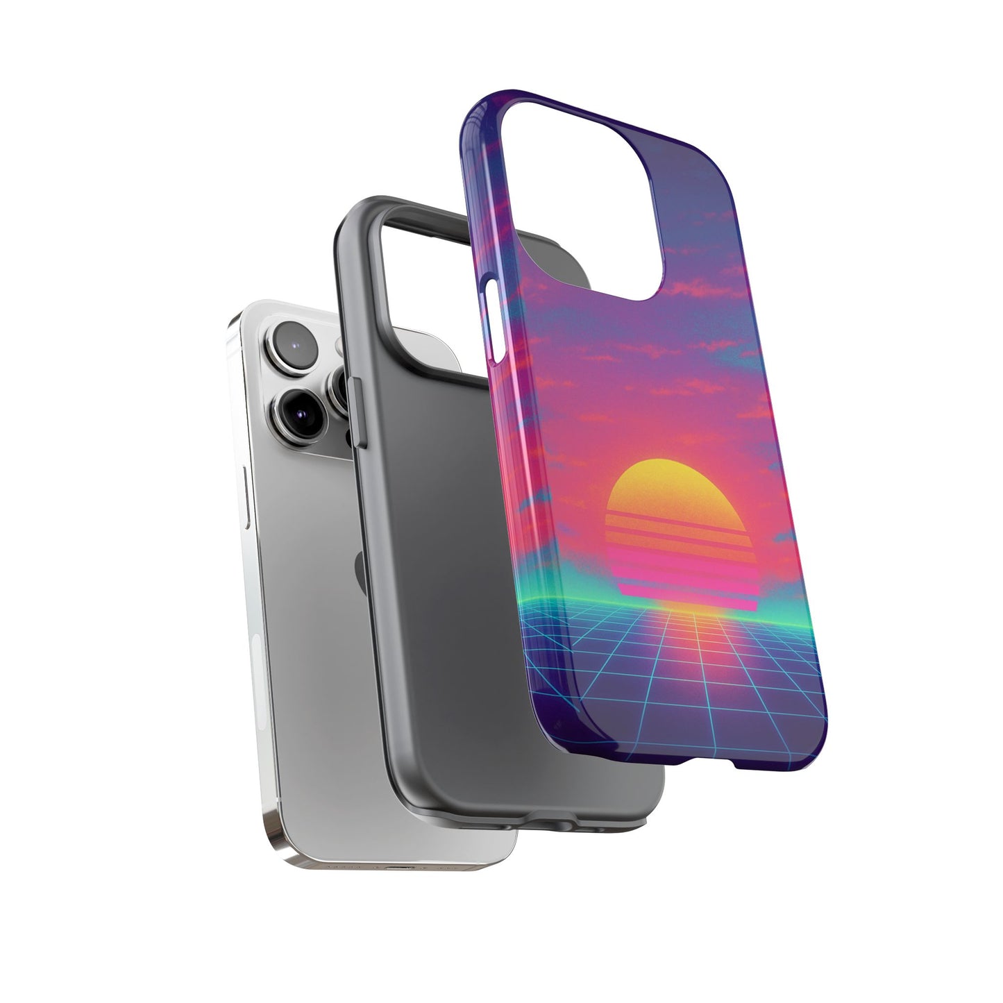Retro Sunset Tough Phone Case - Vibrant 80s Aesthetic