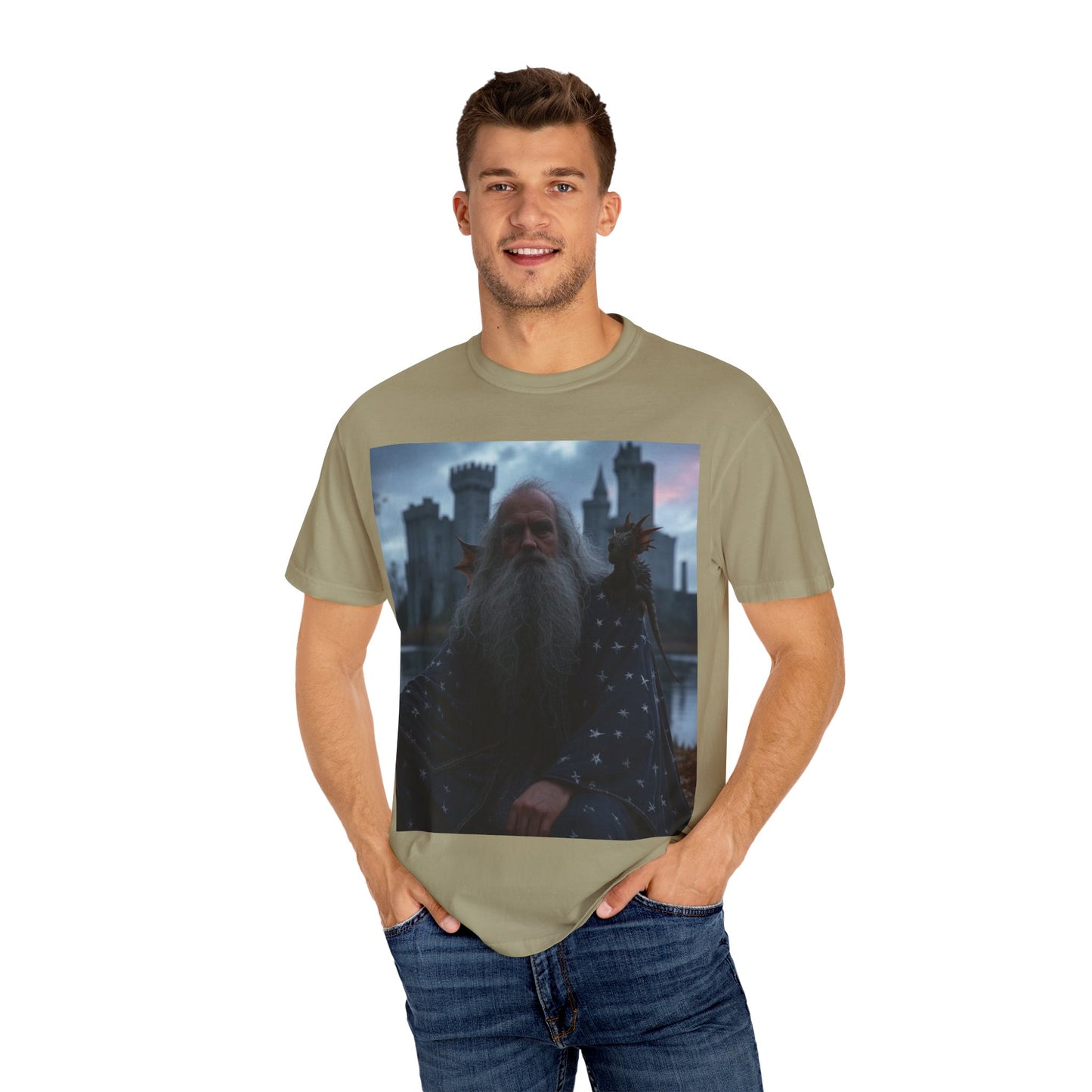 Mystical Wizard Graphic T-Shirt | Unisex Garment-Dyed Tee for Fantasy Lovers