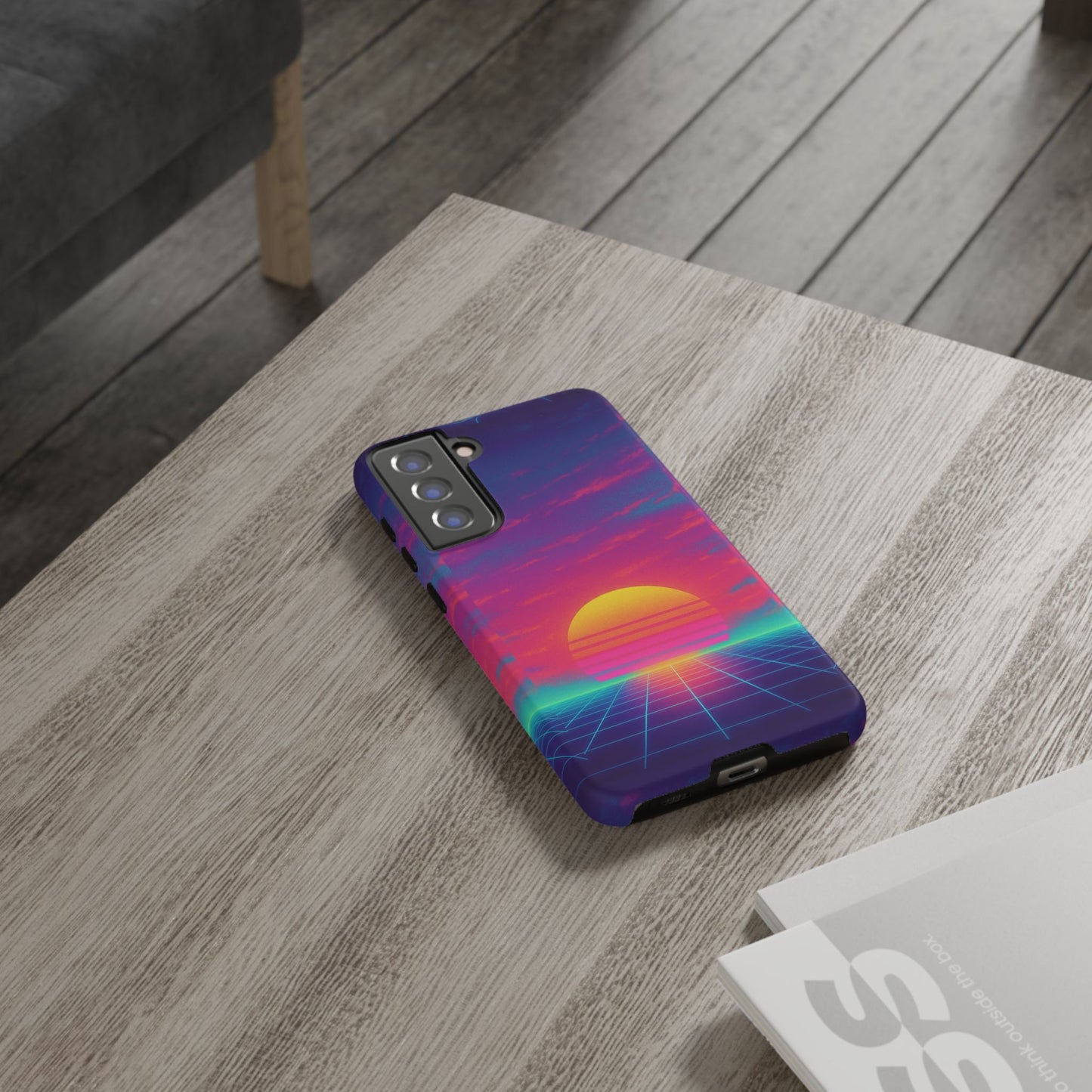 Retro Sunset Tough Phone Case - Vibrant 80s Aesthetic