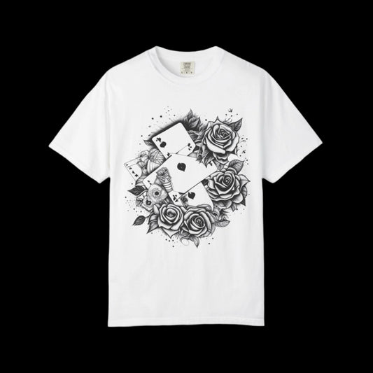 Gothic Floral Card T-Shirt | Unisex Garment-Dyed Tee