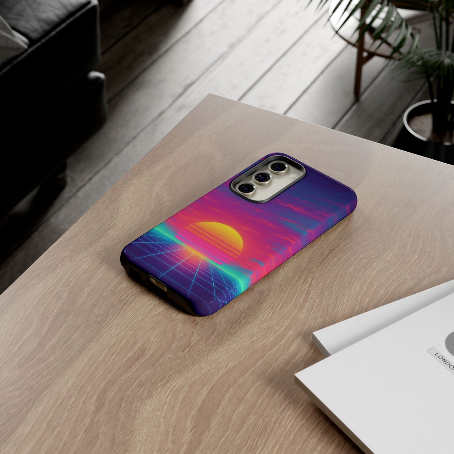 Retro Sunset Tough Phone Case - Vibrant 80s Aesthetic