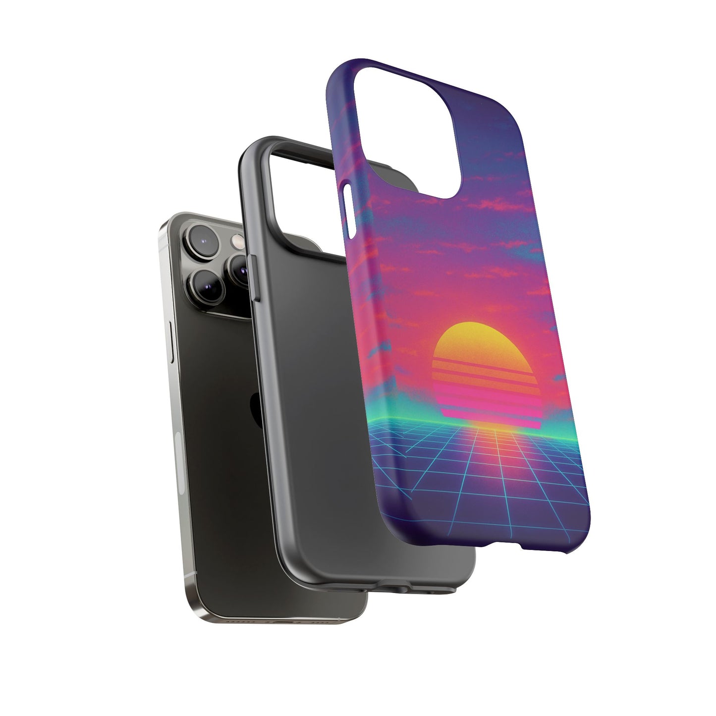 Retro Sunset Tough Phone Case - Vibrant 80s Aesthetic