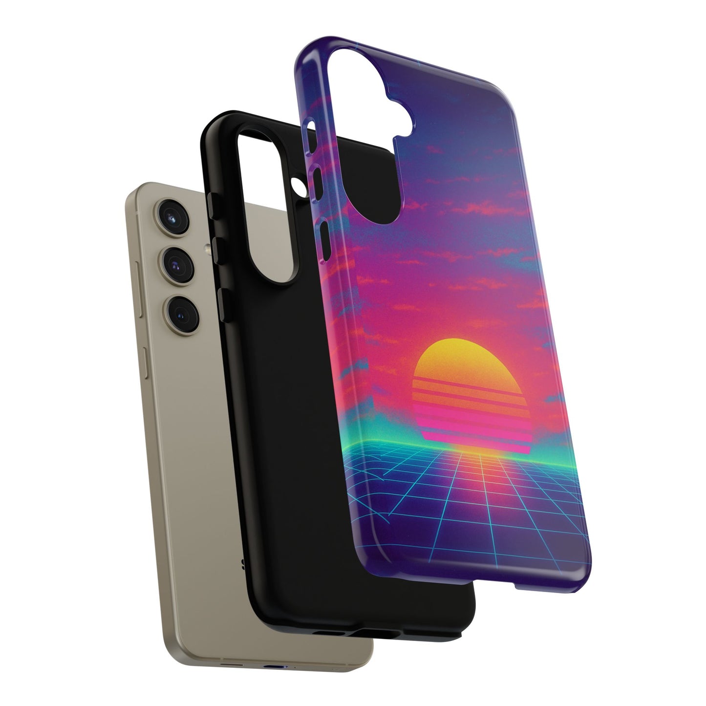 Retro Sunset Tough Phone Case - Vibrant 80s Aesthetic