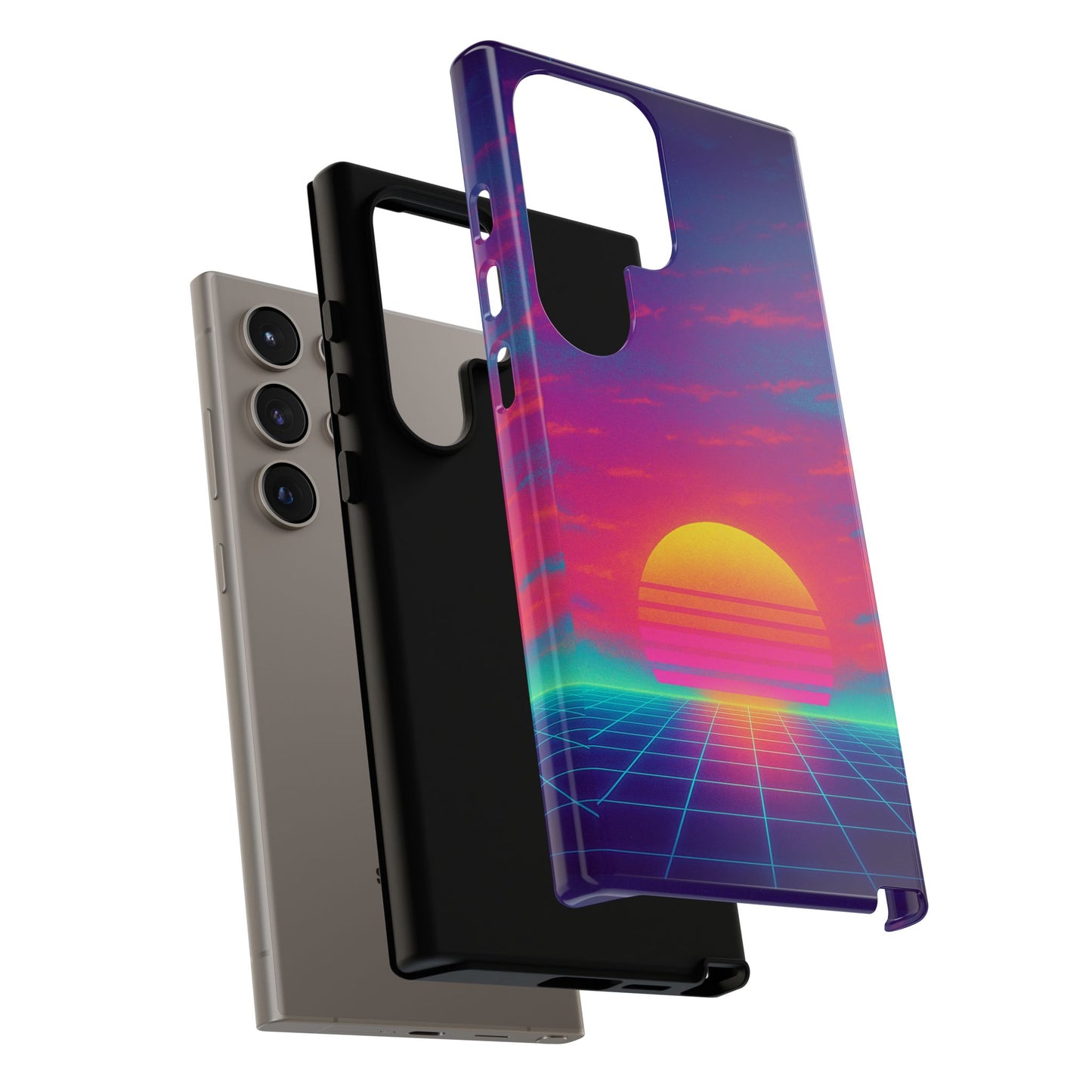 Retro Sunset Tough Phone Case - Vibrant 80s Aesthetic
