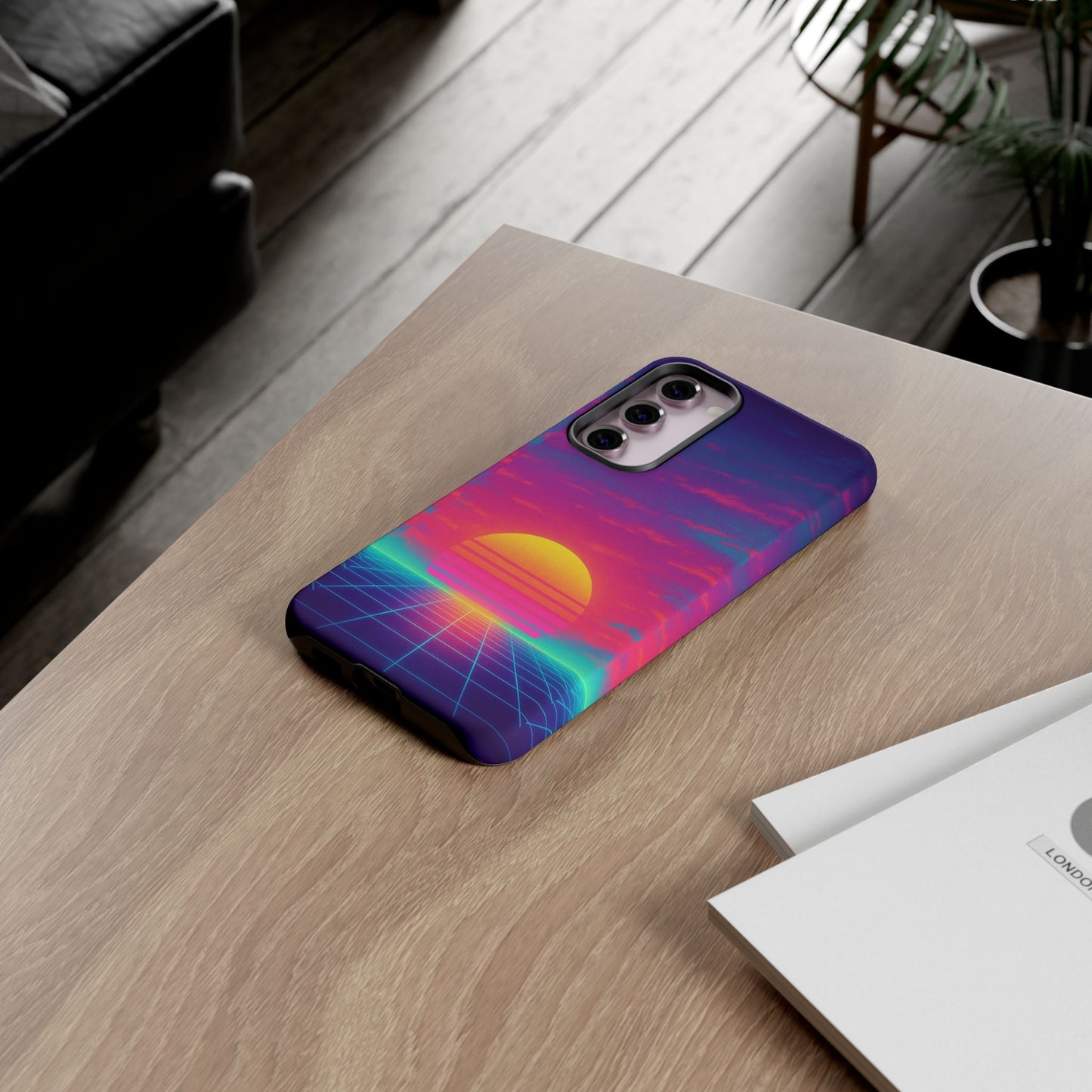 Retro Sunset Tough Phone Case - Vibrant 80s Aesthetic