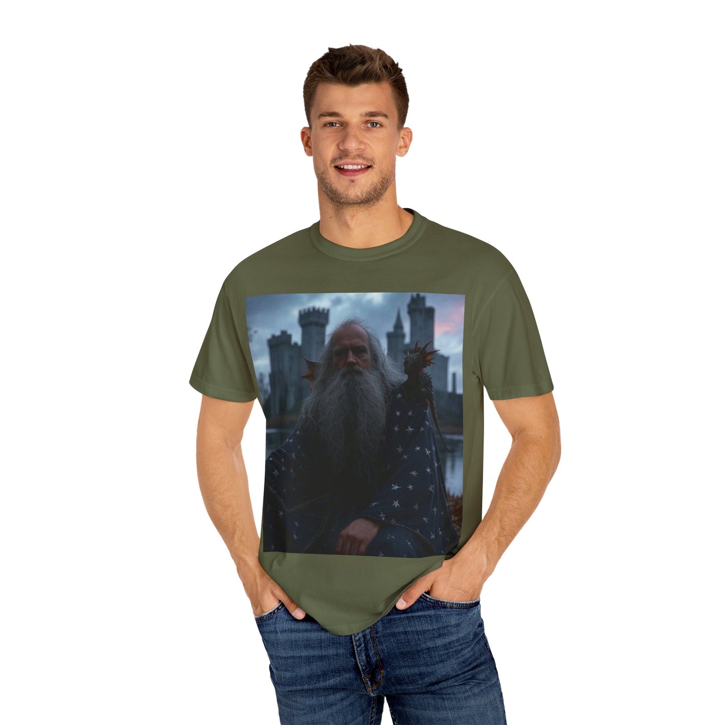 Mystical Wizard Graphic T-Shirt | Unisex Garment-Dyed Tee for Fantasy Lovers