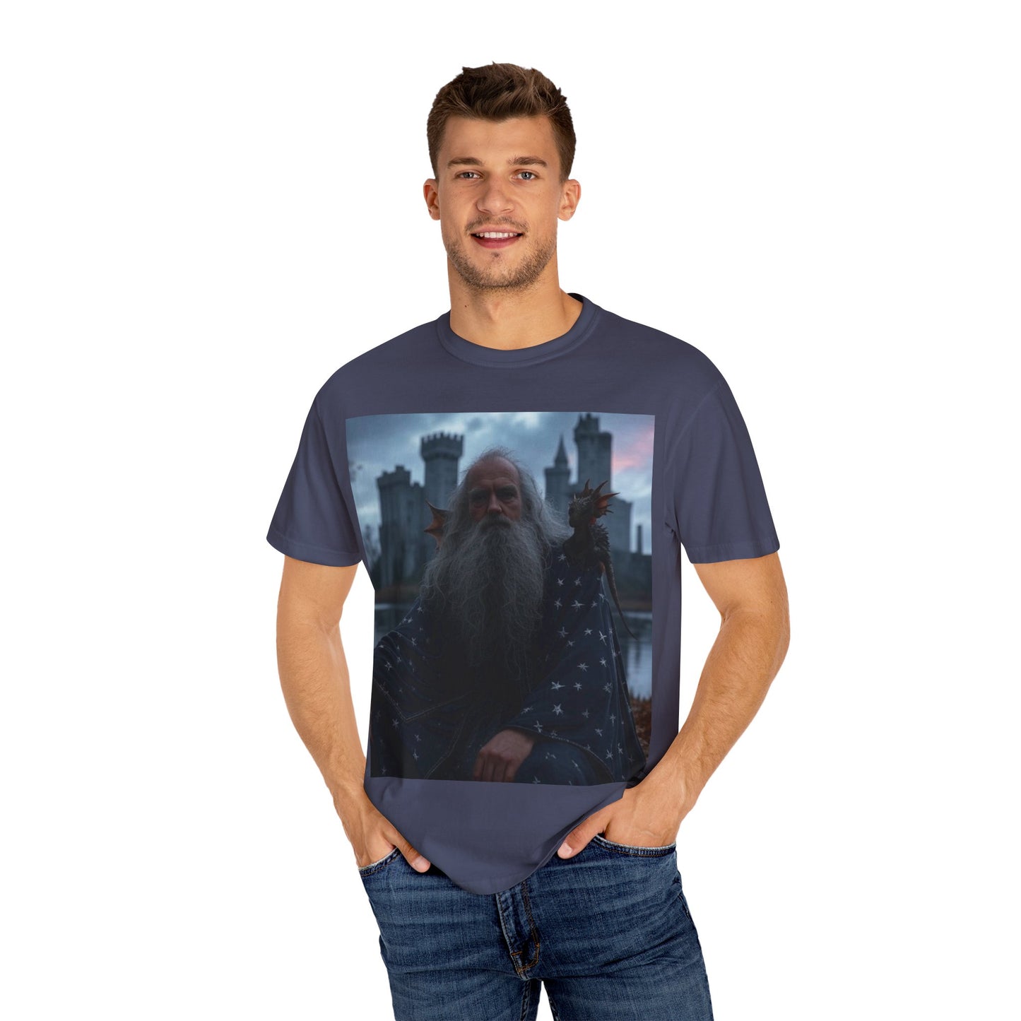Mystical Wizard Graphic T-Shirt | Unisex Garment-Dyed Tee for Fantasy Lovers
