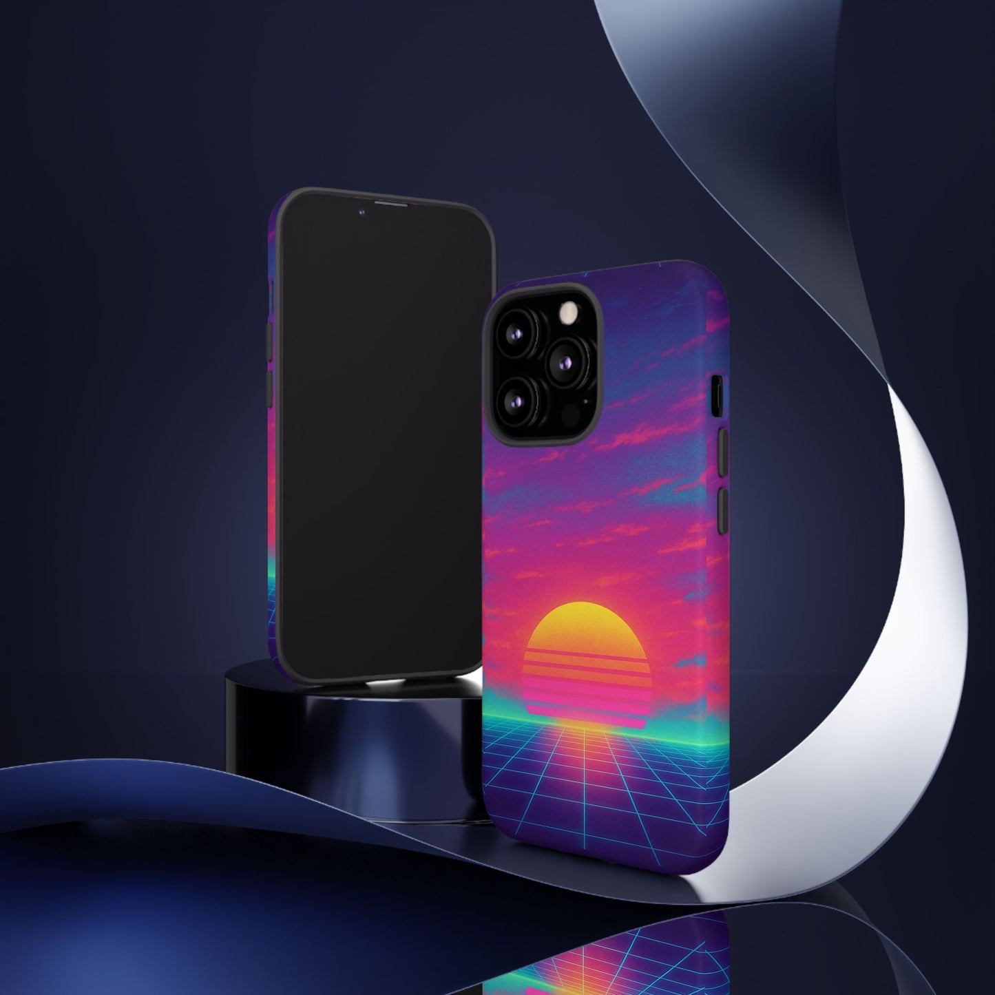Retro Sunset Tough Phone Case - Vibrant 80s Aesthetic