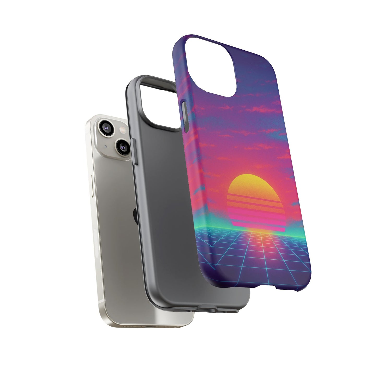 Retro Sunset Tough Phone Case - Vibrant 80s Aesthetic
