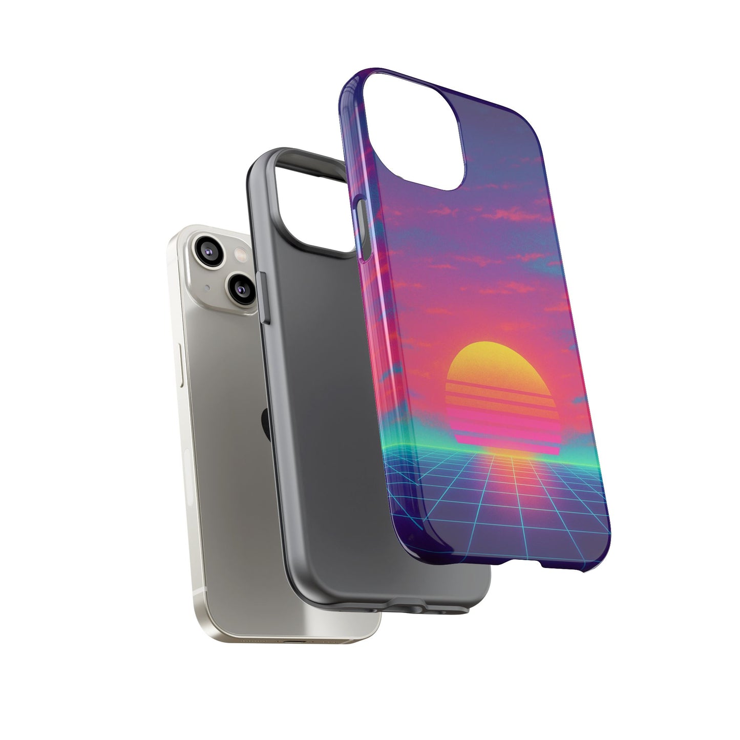 Retro Sunset Tough Phone Case - Vibrant 80s Aesthetic